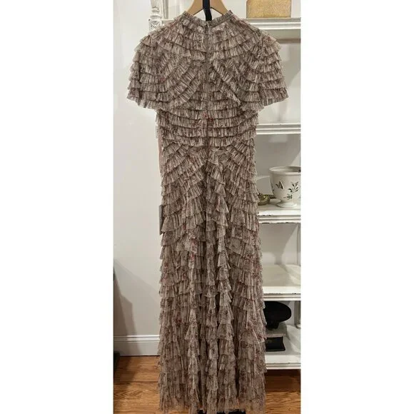 Anthroopologie Mac Duggal 8017 Floral Ruffle Short Sleeve Dress $798 Size 4